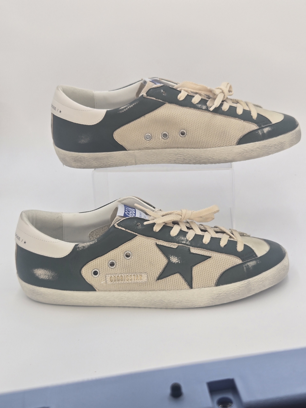 Golden Goose Super-Star Beige and Green Low-Top Sneakers Men's Size EU 47 US 14 - Picture 7 of 13